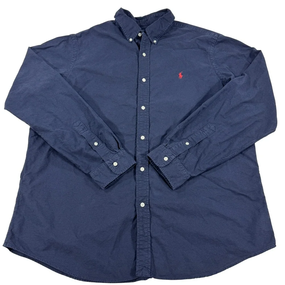 Polo Ralph Lauren Men's XXL Navy Blue Cotton Twill Classic Fit Button Down Shirt